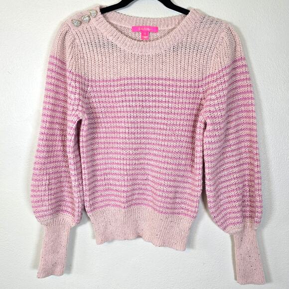 Lilly Pulitzer Finney Sweater Womens M Peony Pink Sparkle Stripe Festive Preppy - Picture 1 of 12